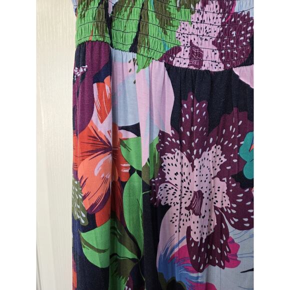 Soma Dark Tropical Floral Smocked Ruffle Straps Pockets Tiered Maxi Dress, Large - Picture 5 of 12